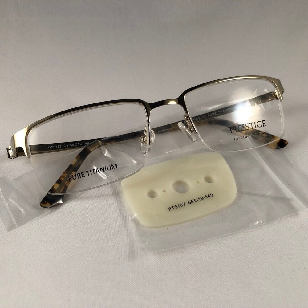 COPY - Prestige PT5787 Eyeglass Frames Titanium Half Semi Rim Tortoise Gold 54-…